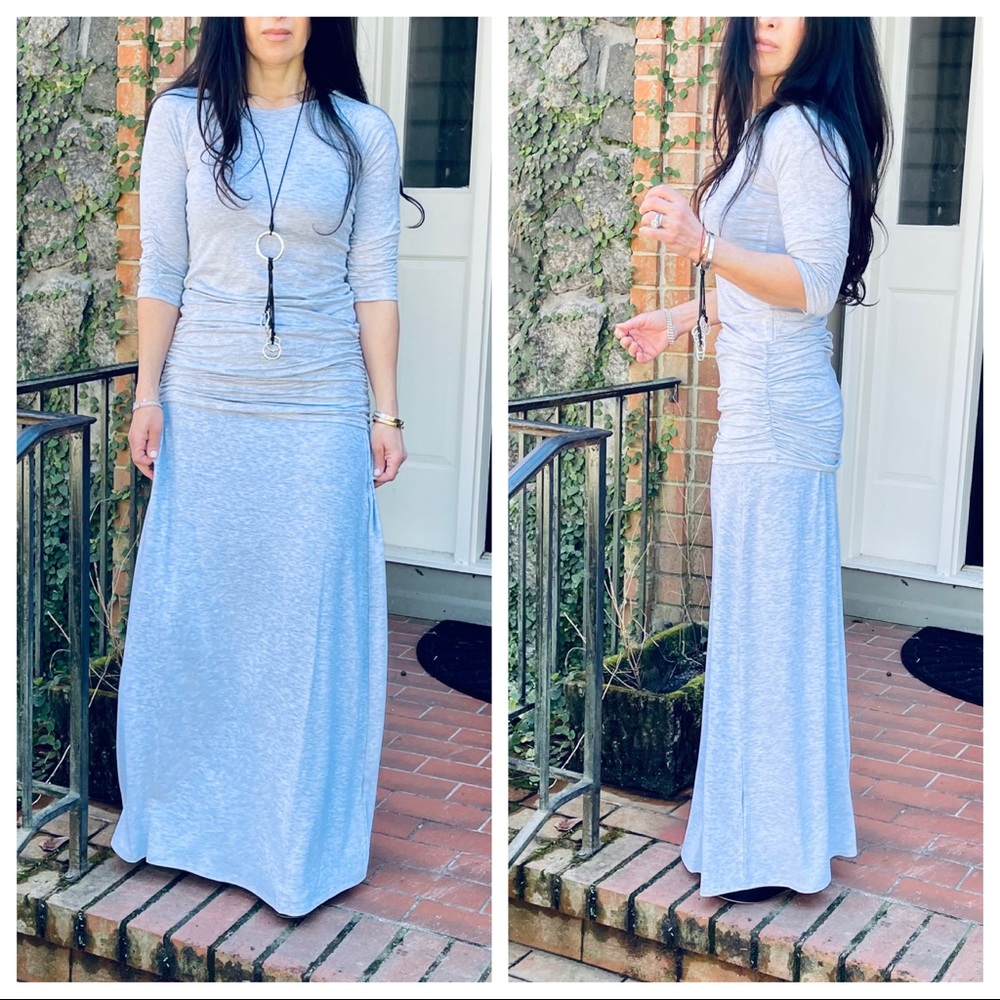 LIGHT GRAY 3/4 SLEEVES TOP WITH SIDE SHIRRING - Picture 3 of 6